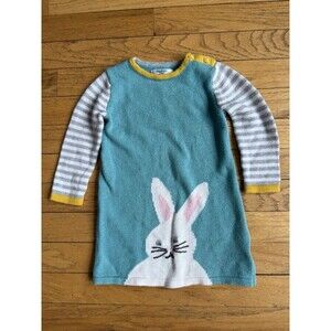 Baby Boden Sweater Dress 6-12 Months Knit Blue Cotton Blend Bunny Long Sleeve